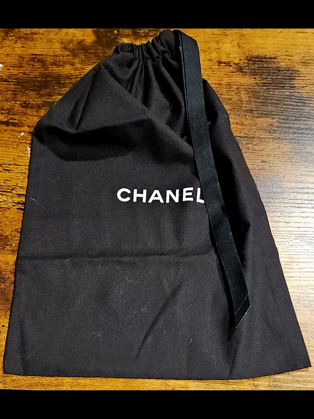 NEW Chanel Black Ribbon Drawstring Dust Bag Medium Canvas Handbag Storage Travel